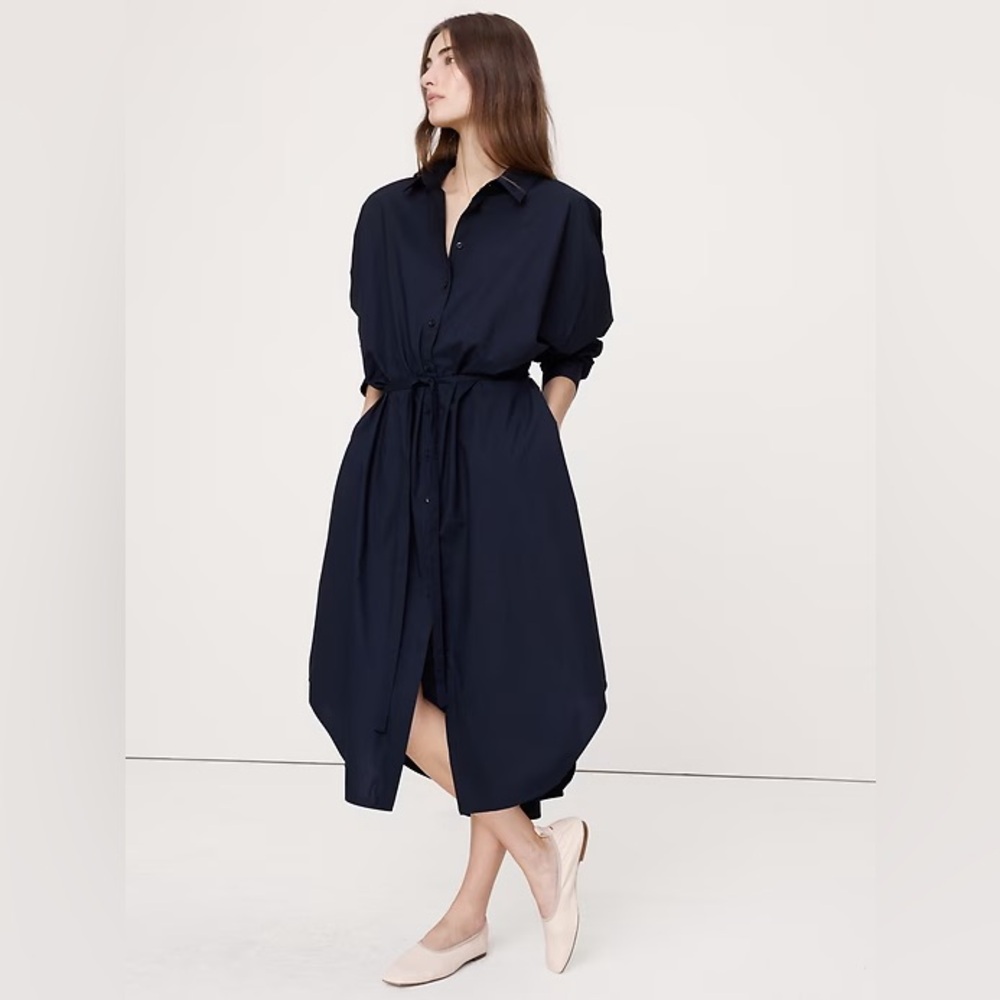 NWT! Banana Republic Navy Cotton Poplin Midi Shirt Dress - Multiple ✈️
